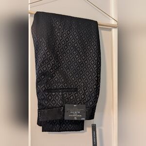 Black Geometric Slim Fit Ankle Length Dress Pants